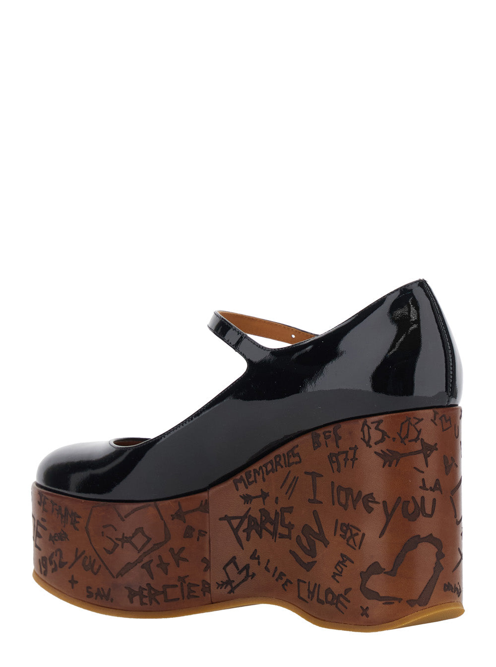 Chloé Women Black Wedges With Mary Jane Strap In Leather For Women CHLOE