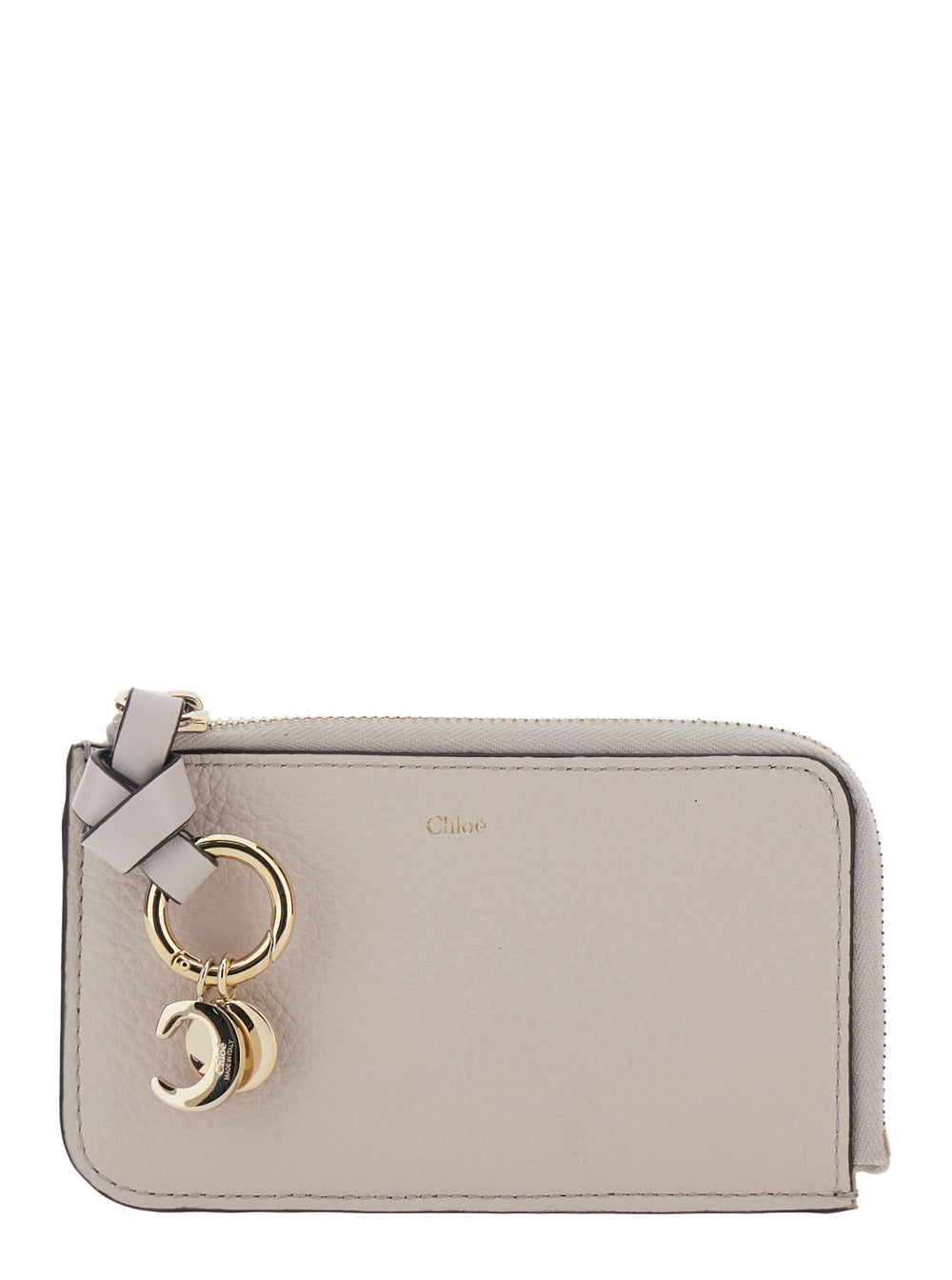 Chloé Women Grey Wallet With Logo Charm On The Front And Top Zip Closure In Grained Leather Woman CHLOE