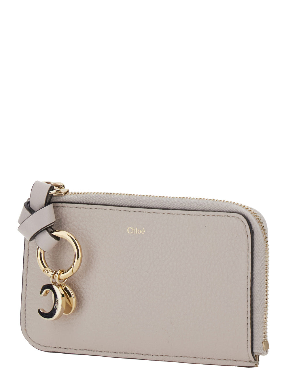 Chloé Women Grey Wallet With Logo Charm On The Front And Top Zip Closure In Grained Leather Woman CHLOE