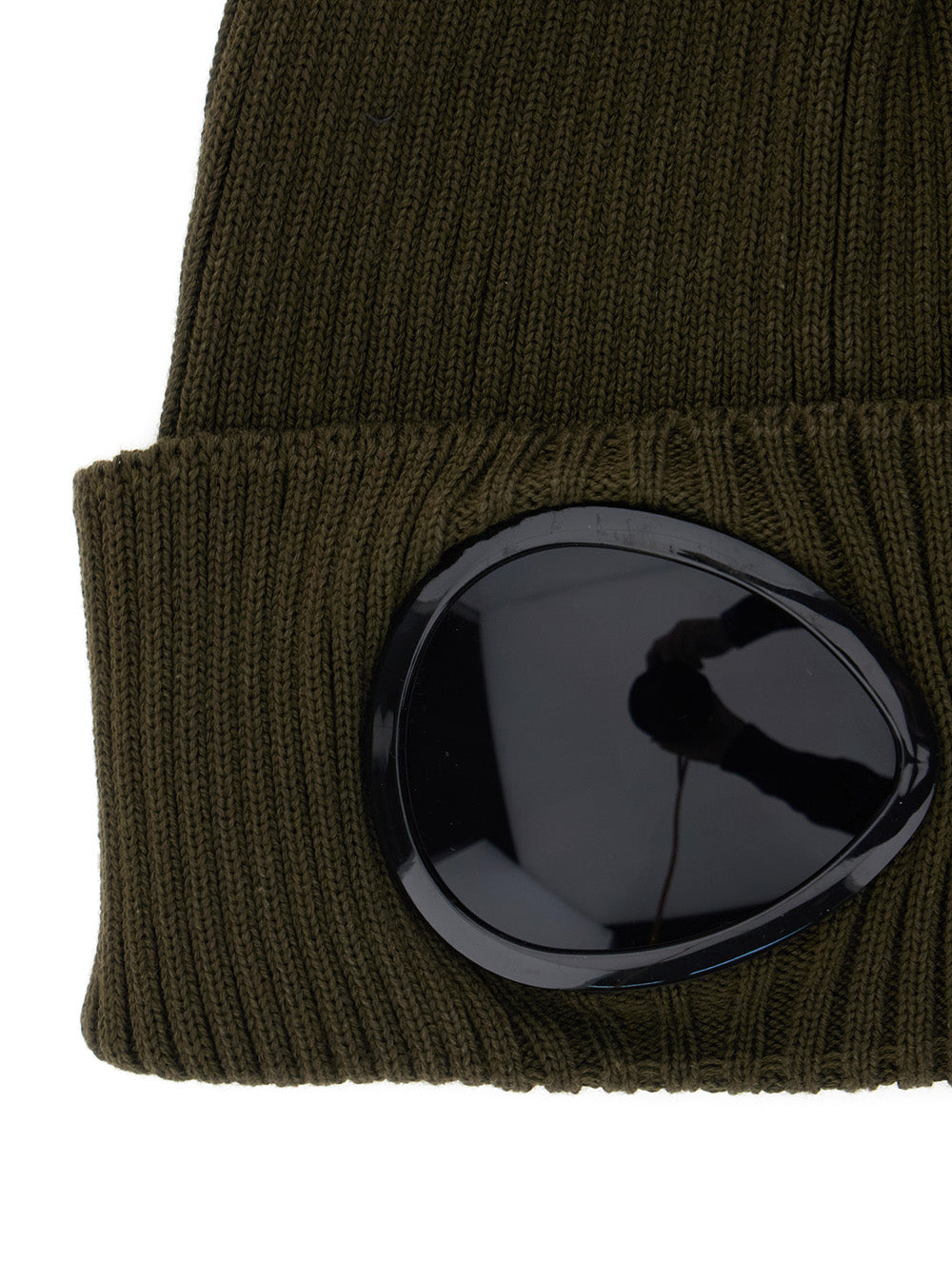 C.P. Company Men Green Knit Beanie With Google Detail On The Front In Cotton Man C.P. COMPANY