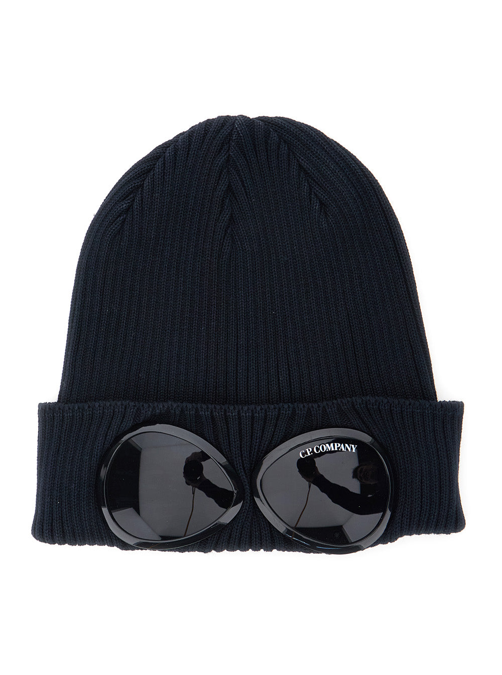 C.P. Company Men Blue Knit Beanie With Google Detail On The Front In Cotton Man C.P. COMPANY