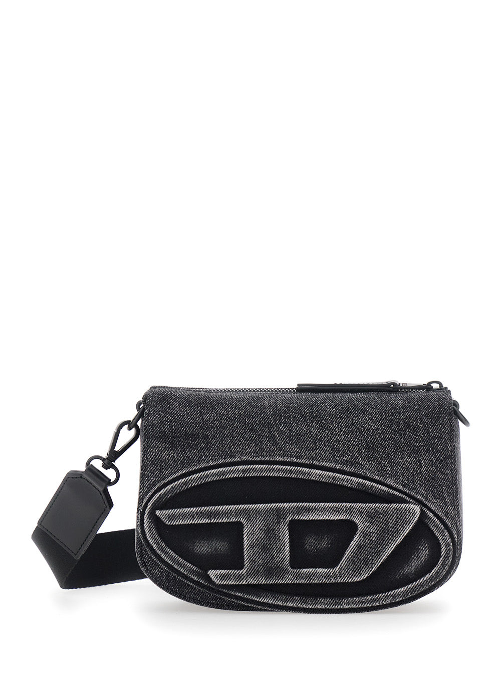 Diesel Men '1Dr' Black Crossbody Bag With Oval D Logo On The Front And Adjustable And Removable Shoulder Strap In Cotton Blend Man DIESEL