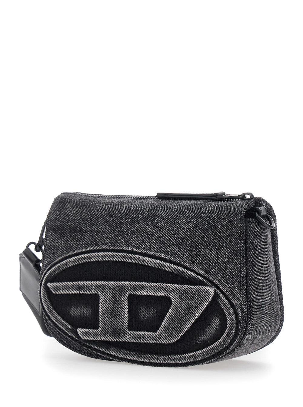 Diesel Men '1Dr' Black Crossbody Bag With Oval D Logo On The Front And Adjustable And Removable Shoulder Strap In Cotton Blend Man DIESEL
