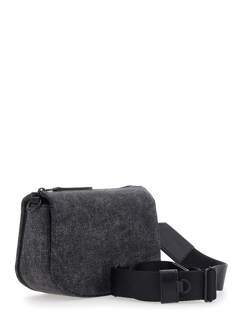 Diesel Men '1Dr' Black Crossbody Bag With Oval D Logo On The Front And Adjustable And Removable Shoulder Strap In Cotton Blend Man DIESEL