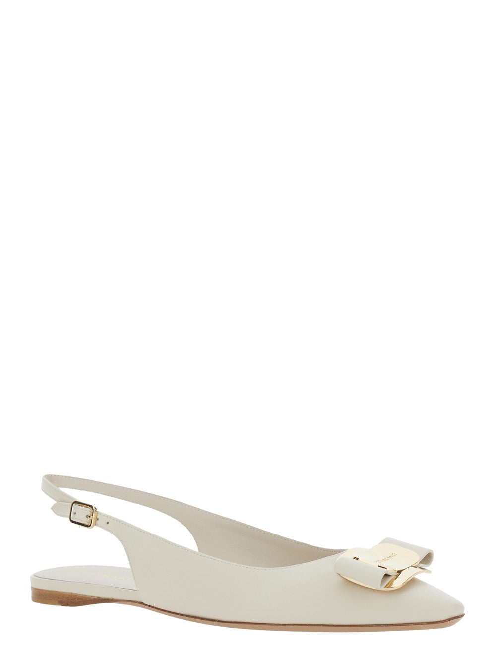 Ferragamo Women 'Zelmi' White Slingback Ballet Shoes With Logo Plaque On The Front In Leather Woman FERRAGAMO