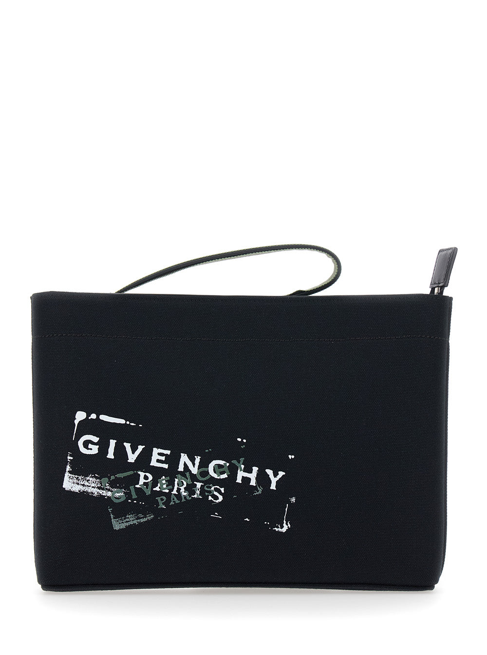 Givenchy Men Black Clutch Bag With Top Handle And Logo Print On The Front In Cotton Man GIVENCHY
