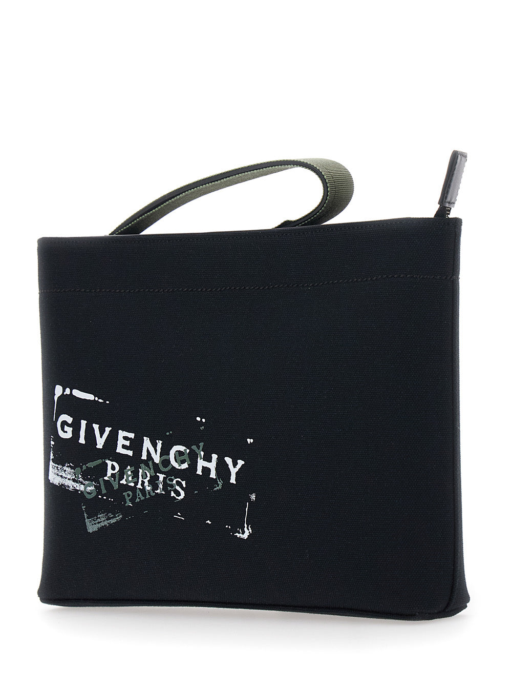 Givenchy Men Black Clutch Bag With Top Handle And Logo Print On The Front In Cotton Man GIVENCHY