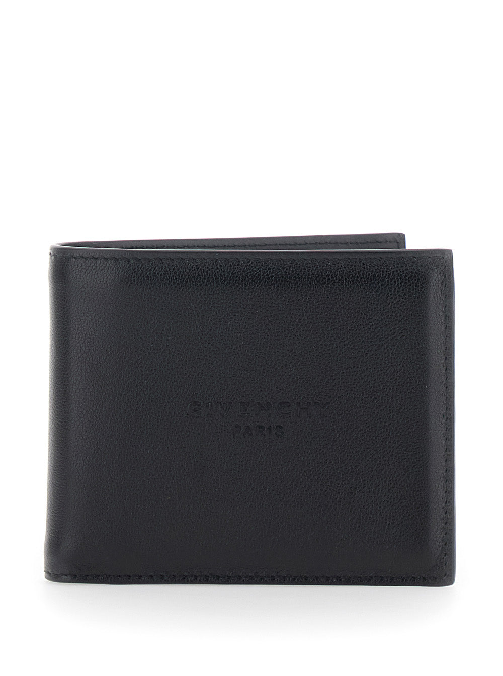 Givenchy Men Black Bi-Fold Wallet With Embossed Logo Lettering On The Front In Grained Leather Man GIVENCHY