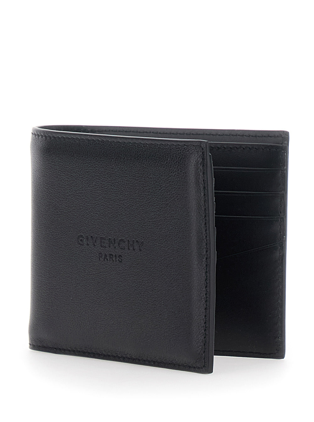 Givenchy Men Black Bi-Fold Wallet With Embossed Logo Lettering On The Front In Grained Leather Man GIVENCHY