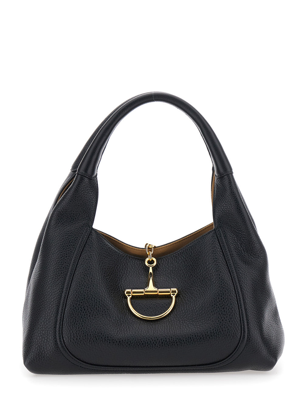 Gucci Women 'Softbit Large' Black Shoulder Bag With Maxi Metal Clamp In Hammered Leather Woman GUCCI