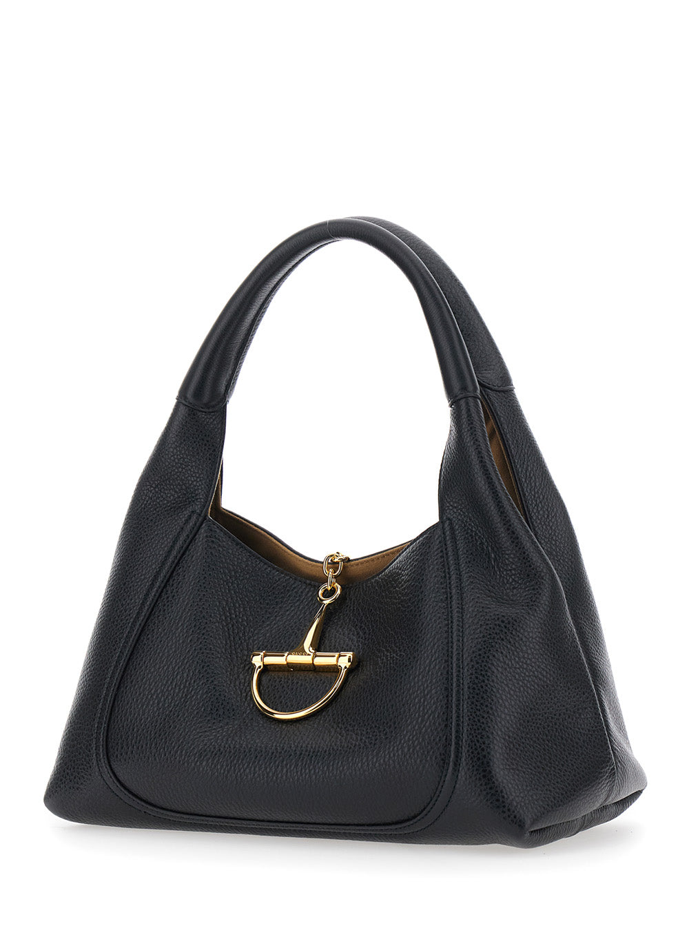 Gucci Women 'Softbit Large' Black Shoulder Bag With Maxi Metal Clamp In Hammered Leather Woman GUCCI