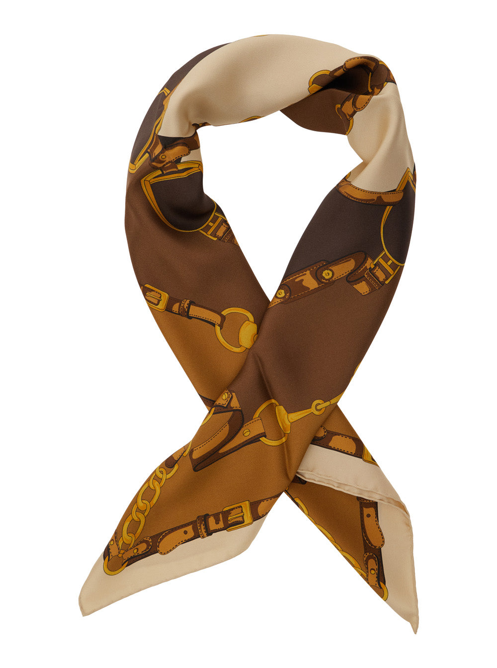 Gucci Women Beige Square Scarf With Chain Print And Logo Lettering In Silk Woman GUCCI