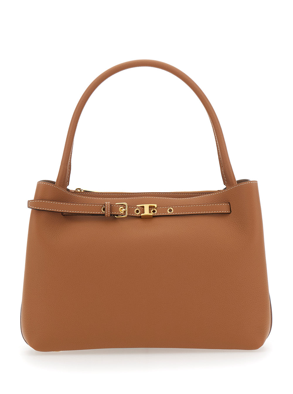 Tod's Women 'T-String' Brown Handbag With Adjustable And Removable Shoulder Strap And Buckled Belt Detail On The Front In Grained Leather Woman TOD'S