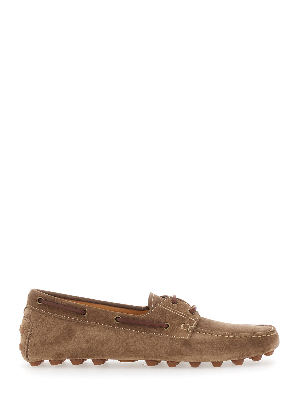 Tod's Men Loafers 'Bubble Gommino' With Contrast Stitching In Brown Suede For Men TOD'S