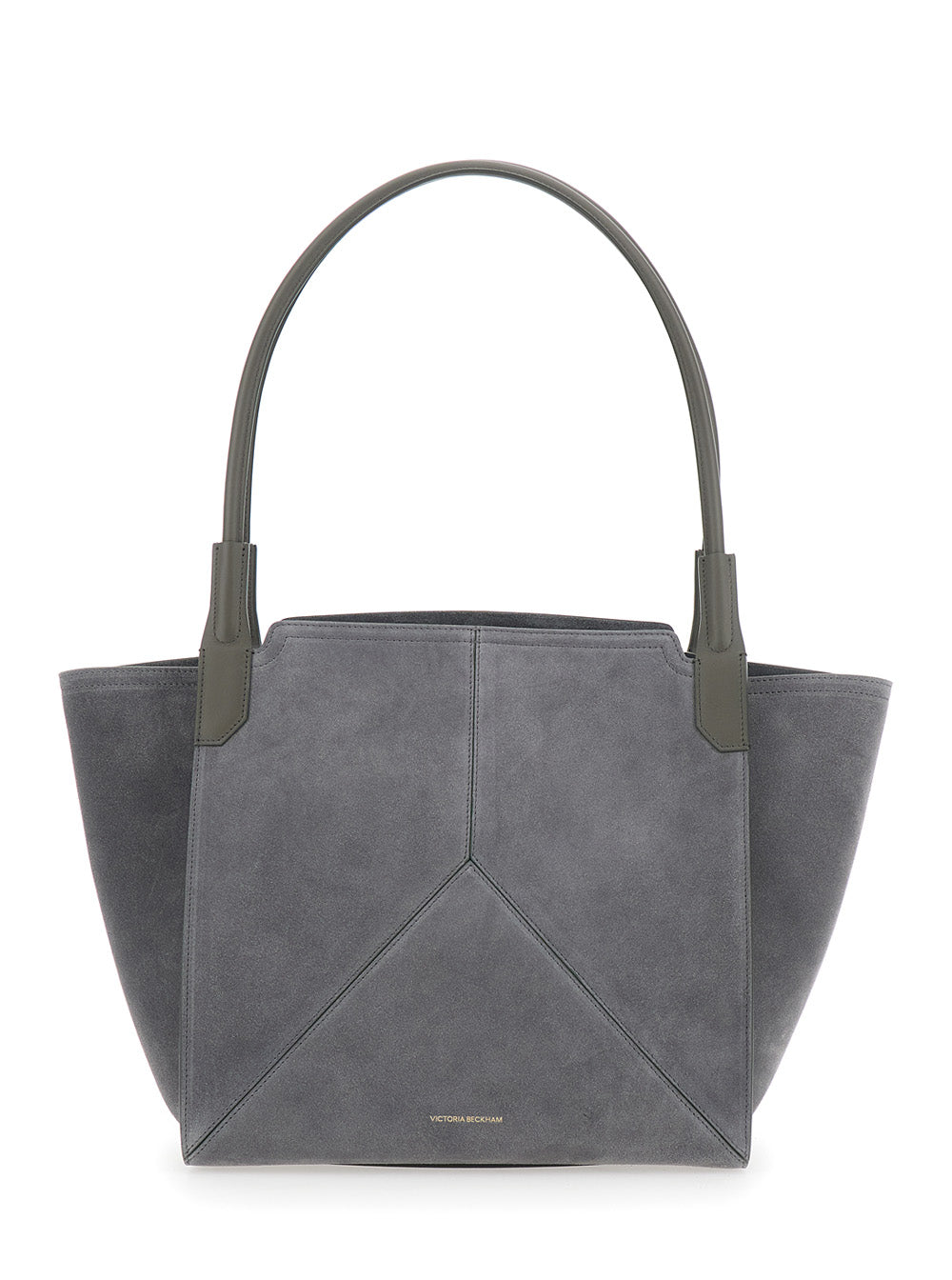 Victoria Beckham Women 'Victoria Small' Grey Tote Bag With Embossed Logo Lettering On The Front In Suede Woman VICTORIA BECKHAM