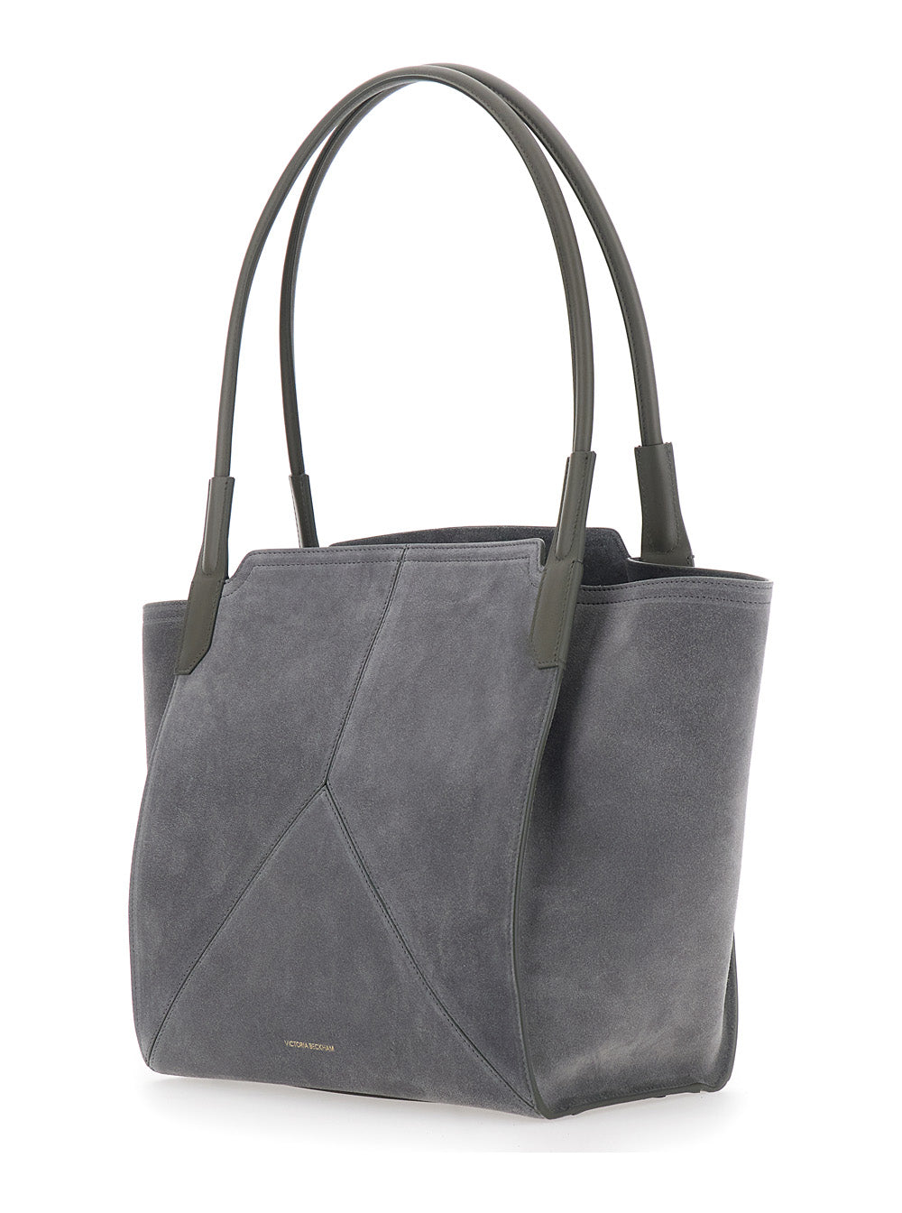 Victoria Beckham Women 'Victoria Small' Grey Tote Bag With Embossed Logo Lettering On The Front In Suede Woman VICTORIA BECKHAM