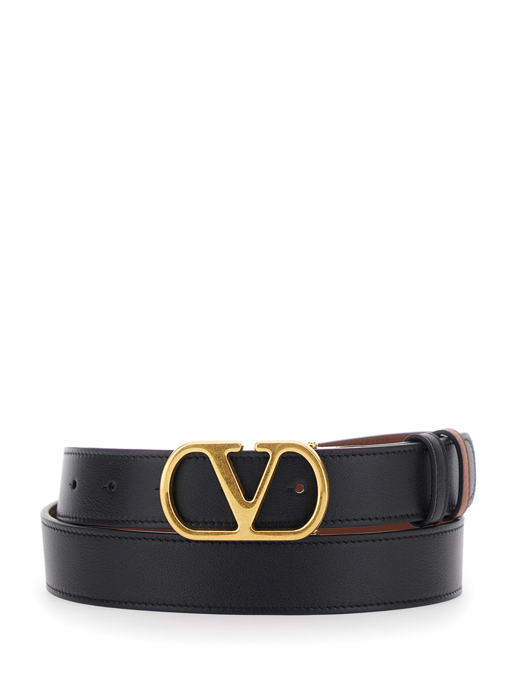 Valentino Garavani Men Black Reversible Belt With Vlogo Buckle On The Front In  Leather Man VALENTINO GARAVANI