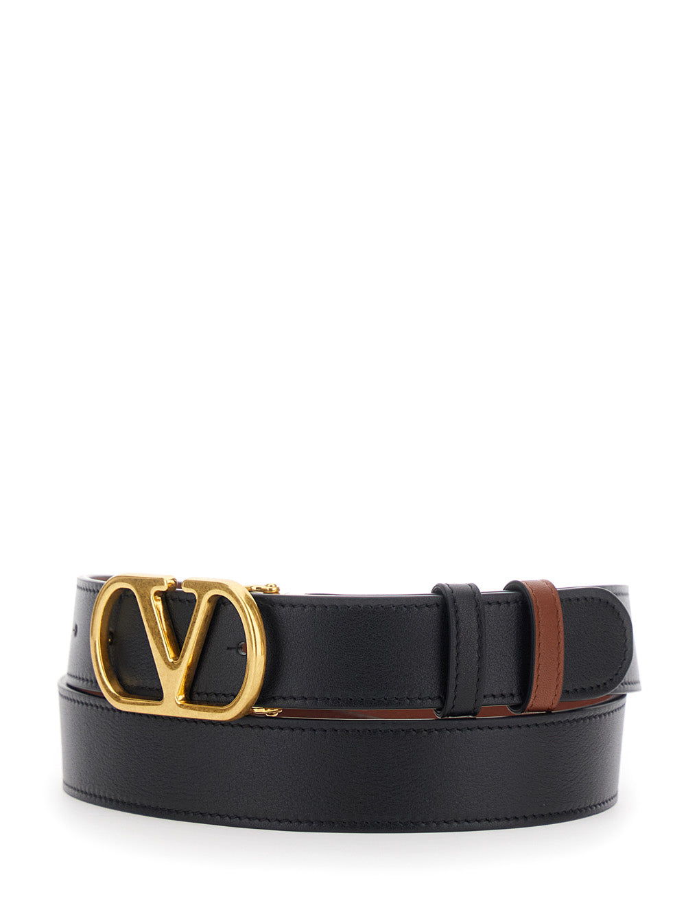 Valentino Garavani Men Black Reversible Belt With Vlogo Buckle On The Front In  Leather Man VALENTINO GARAVANI