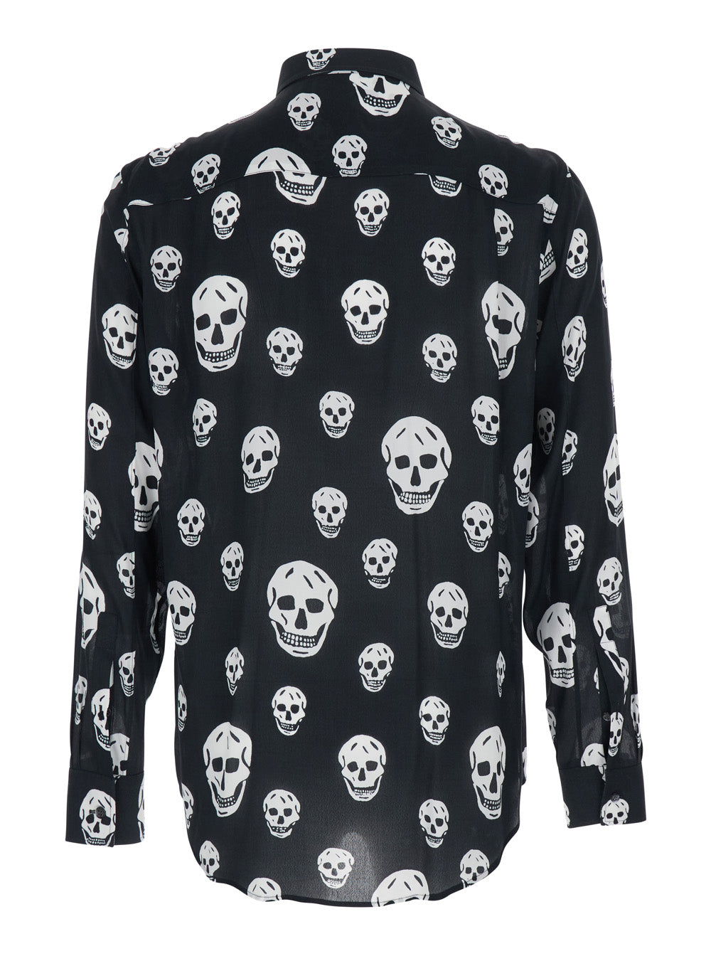 Alexander Mcqueen Men Black Pointed Collar Shirt With All-Over Skull Print For Men ALEXANDER MCQUEEN