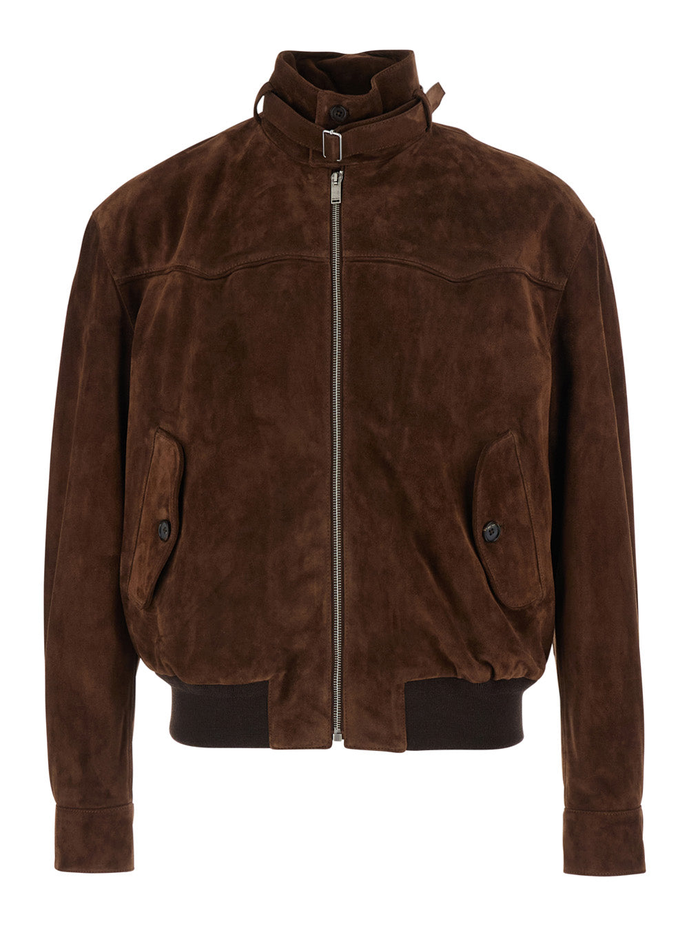 Alexander Mcqueen Men Brown Jacket With Belted Collar And Chain With T-Back Detail In Suede Man ALEXANDER MCQUEEN
