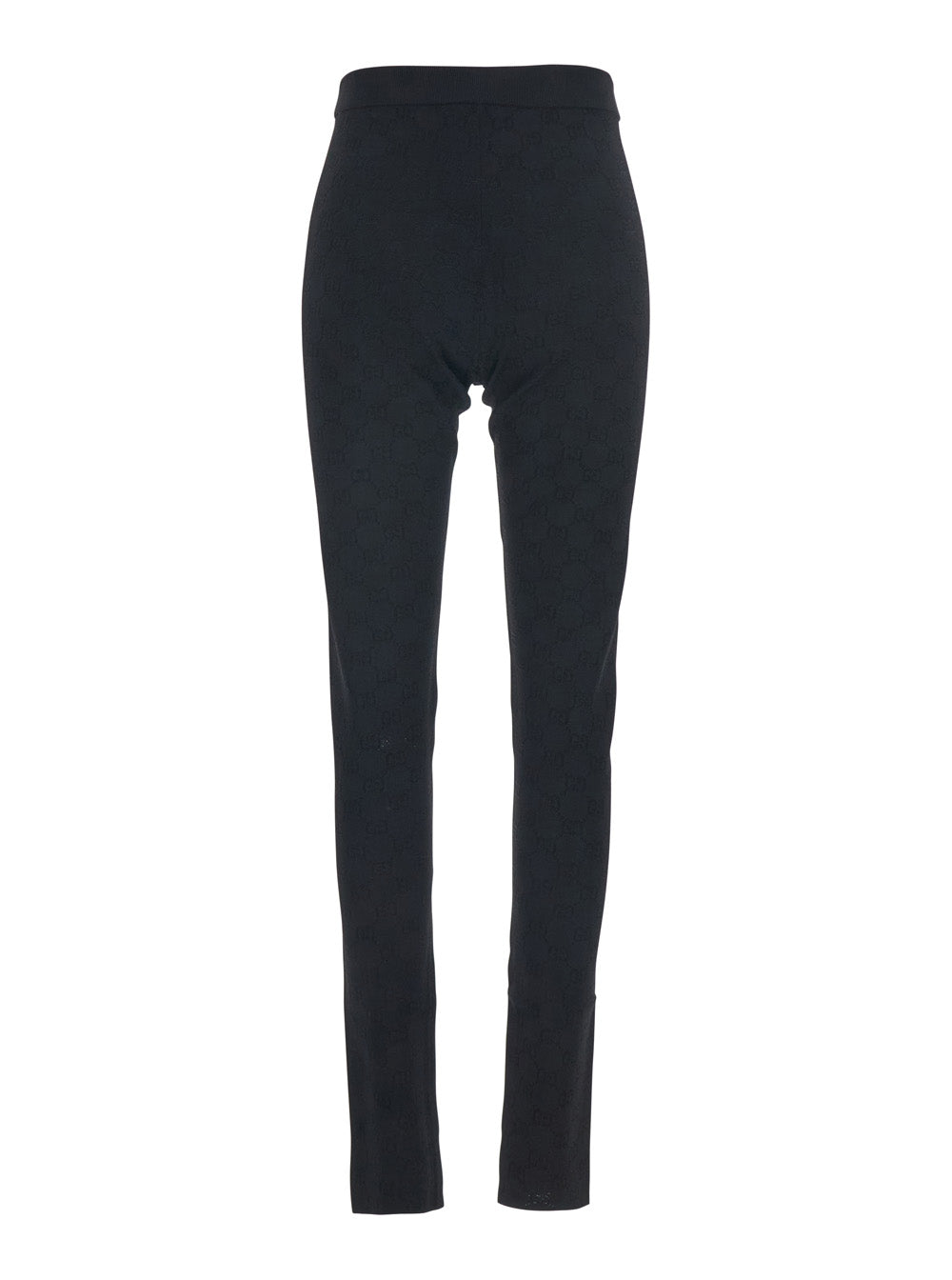 Gucci Women Black Leggings With Ribbed Waist And All-Over Gg Embroidery In Viscose Blend Woman GUCCI