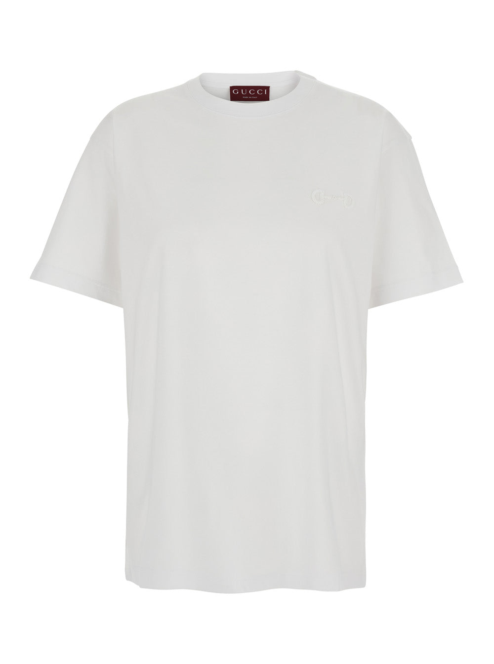 Gucci Women White Crewneck T-Shirt With Tonal Horsebit Embroidery On The Front In Cotton Woman GUCCI