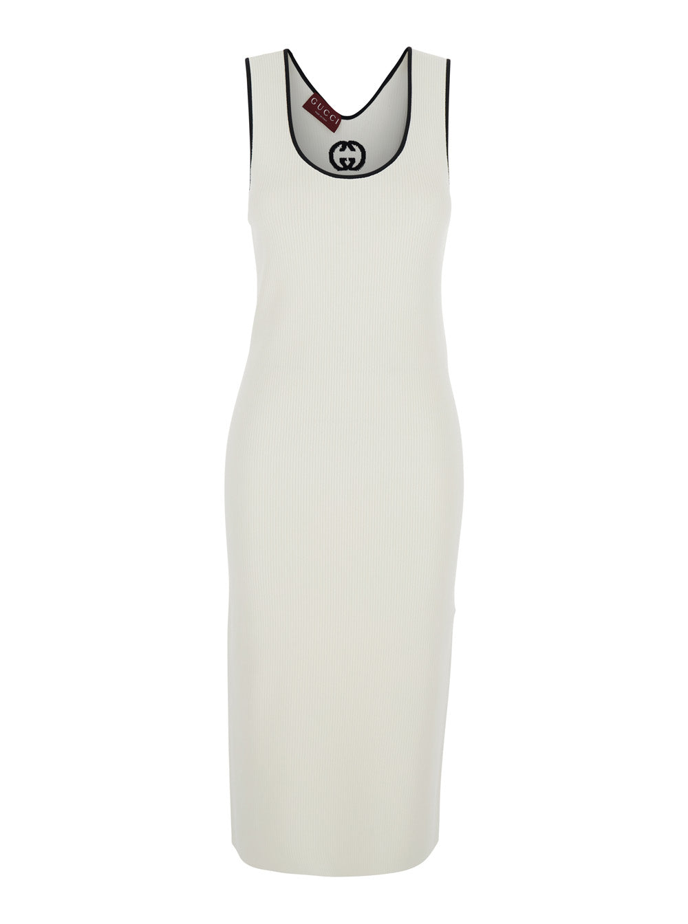 Gucci Women White Long Dress With Round Neck And Gg Embroidery On The Back In Viscose Blend Women GUCCI