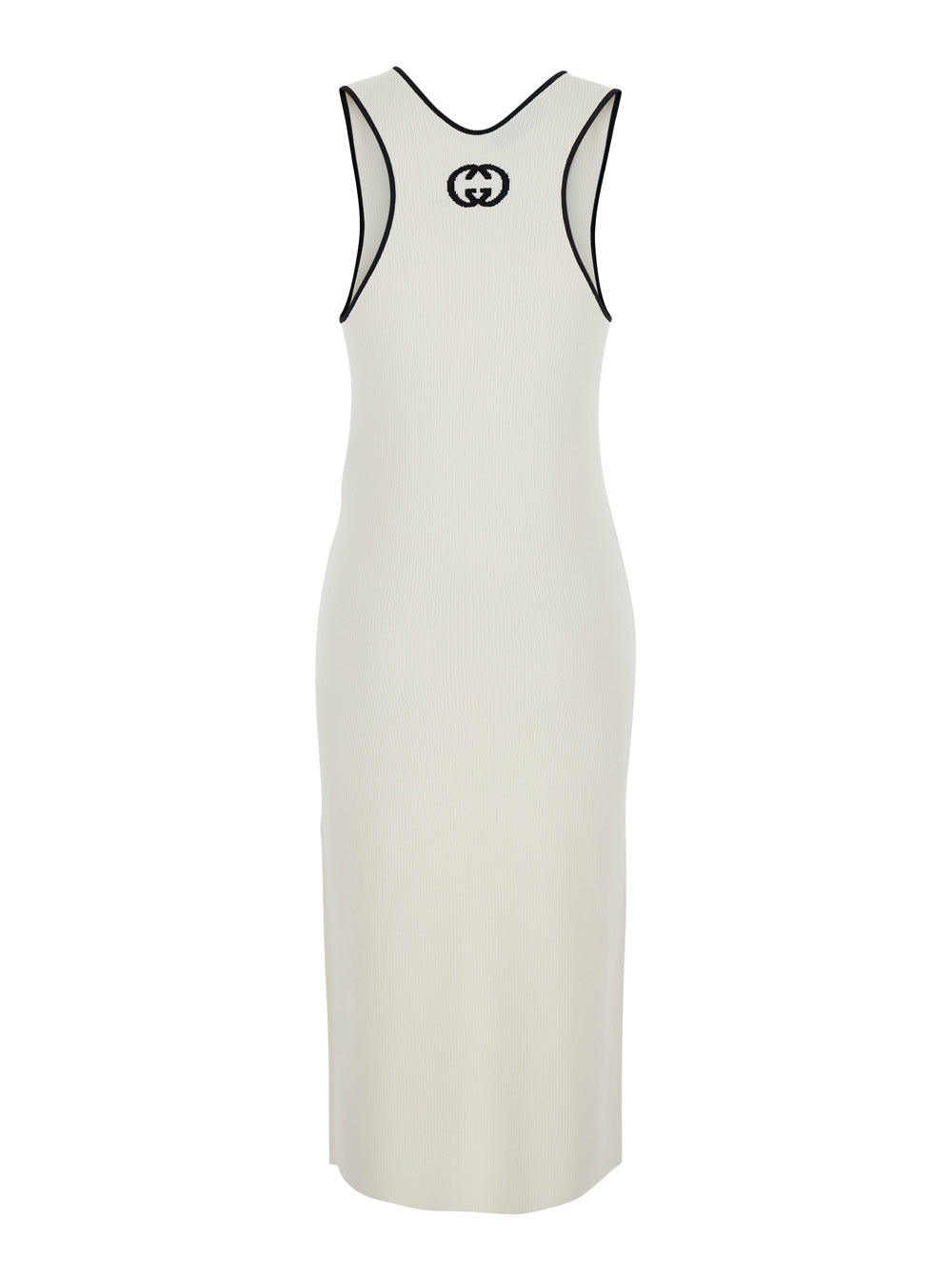 Gucci Women White Long Dress With Round Neck And Gg Embroidery On The Back In Viscose Blend Women GUCCI