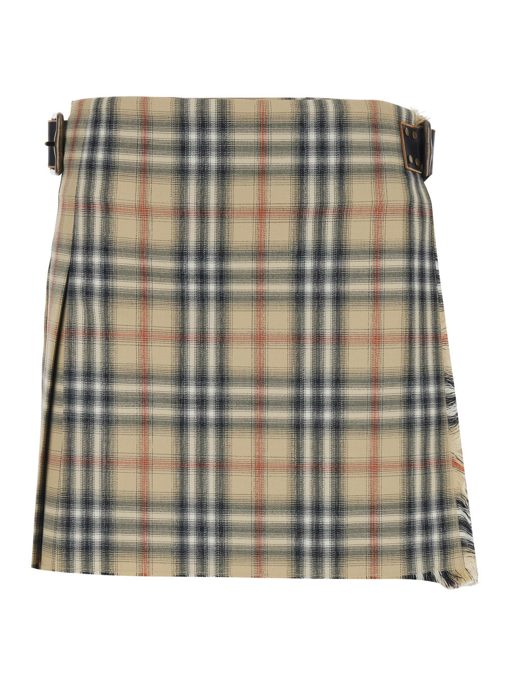 Burberry Women Beige Skirt With Adjustable Belt And All-Over Check Motif In Wool For Women BURBERRY