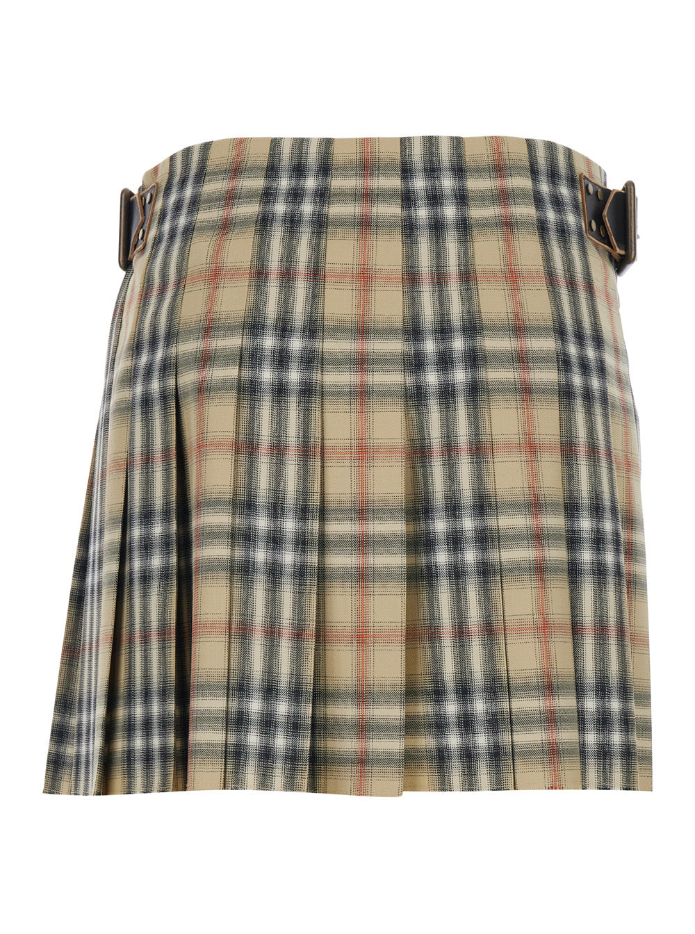Burberry Women Beige Skirt With Adjustable Belt And All-Over Check Motif In Wool For Women BURBERRY