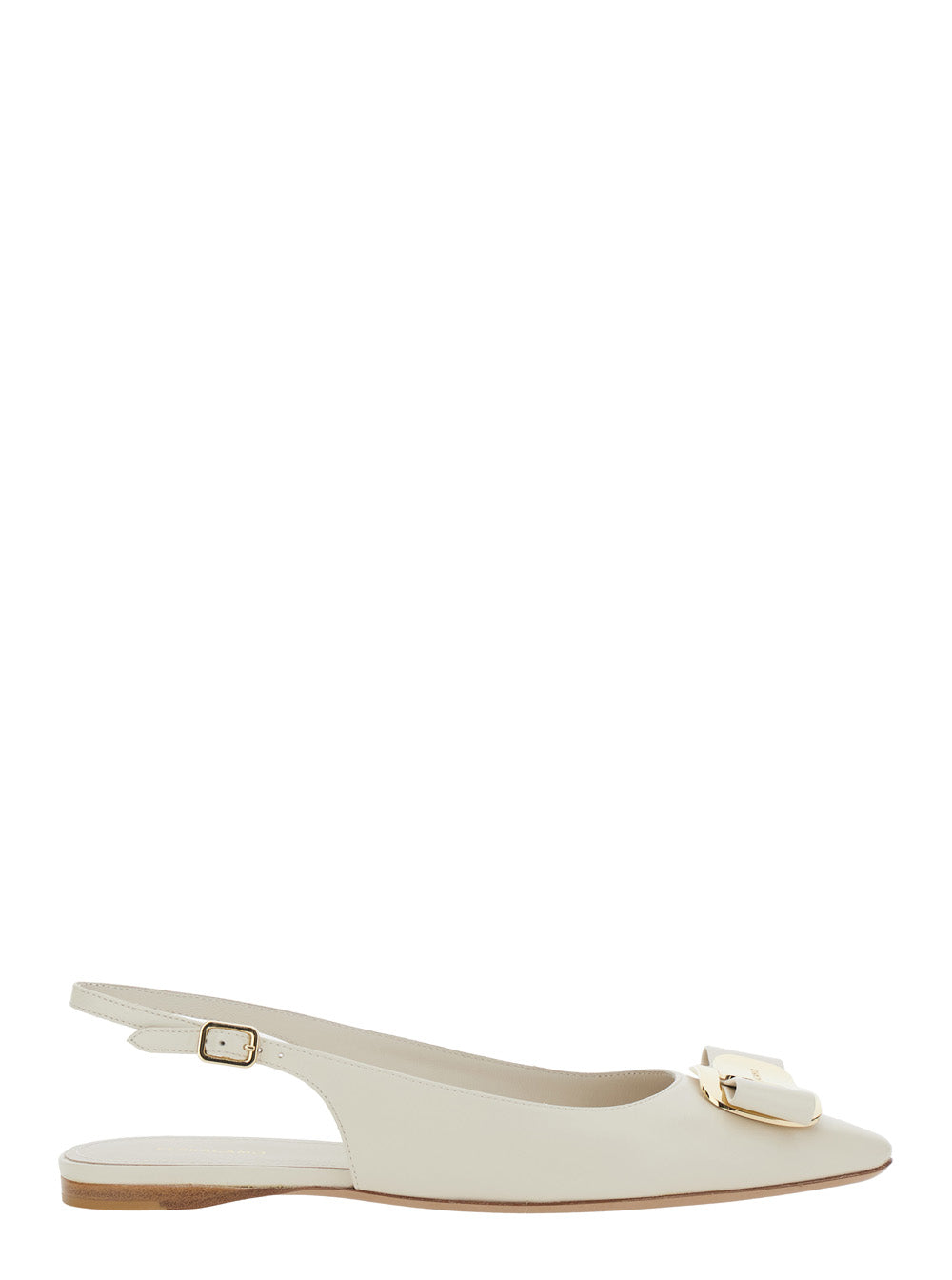 Ferragamo Women 'Zelmi' White Slingback Ballet Shoes With Logo Plaque On The Front In Leather Woman FERRAGAMO