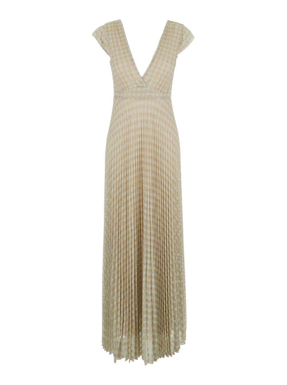 Forte_Forte Women Metallic Color Long Dress With Deep V-Neck And All-Over Plissé Decorations In Viscose Blend Women FORTE FORTE