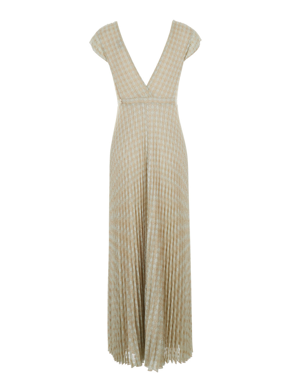 Forte_Forte Women Metallic Color Long Dress With Deep V-Neck And All-Over Plissé Decorations In Viscose Blend Women FORTE FORTE