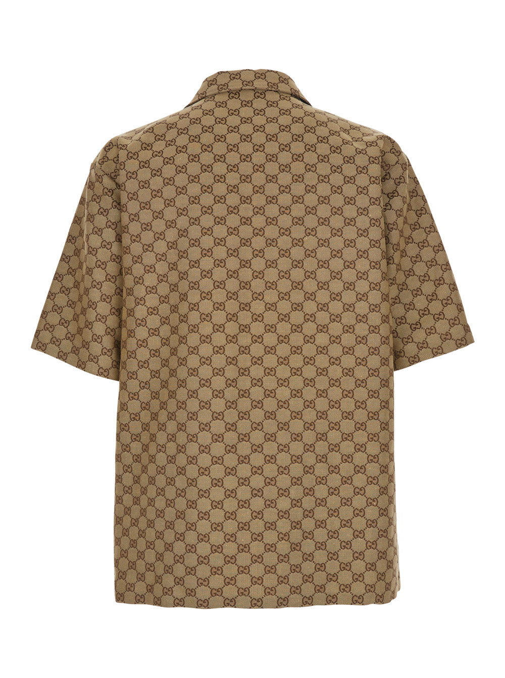 Gucci Men Beige Bowling Shirt With Gg All-Over Motif In Linen Men GUCCI
