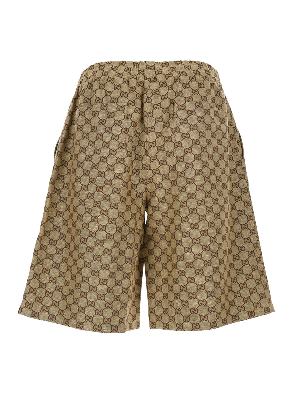Gucci Men Beige Bermuda Shorts With Elastic Waist And All-Over Gg Motif In Linen Blend Man GUCCI