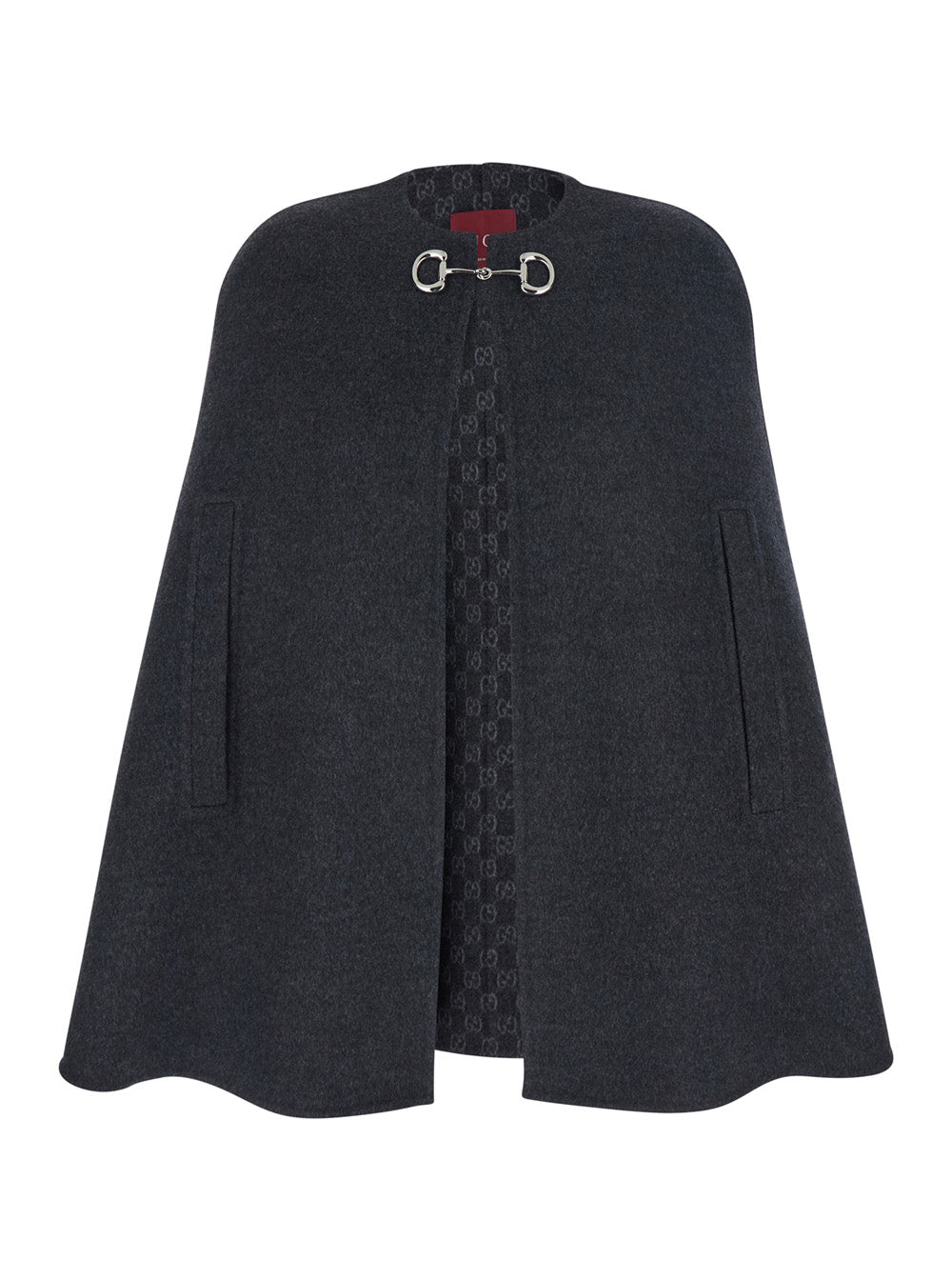 Gucci Women Black Cape With Clamp Closure On The Front And Internal Gg Motif In Wool And Silk Woman GUCCI