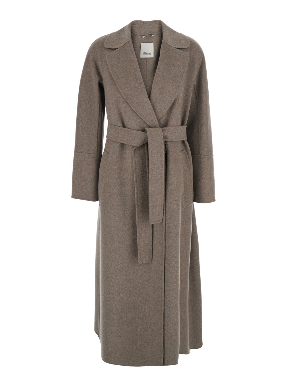 'S Maxmara Women 'Elisa' Brown Coat With Wide Notched Revers And Waist Belt In Wool For Women S MAX MARA