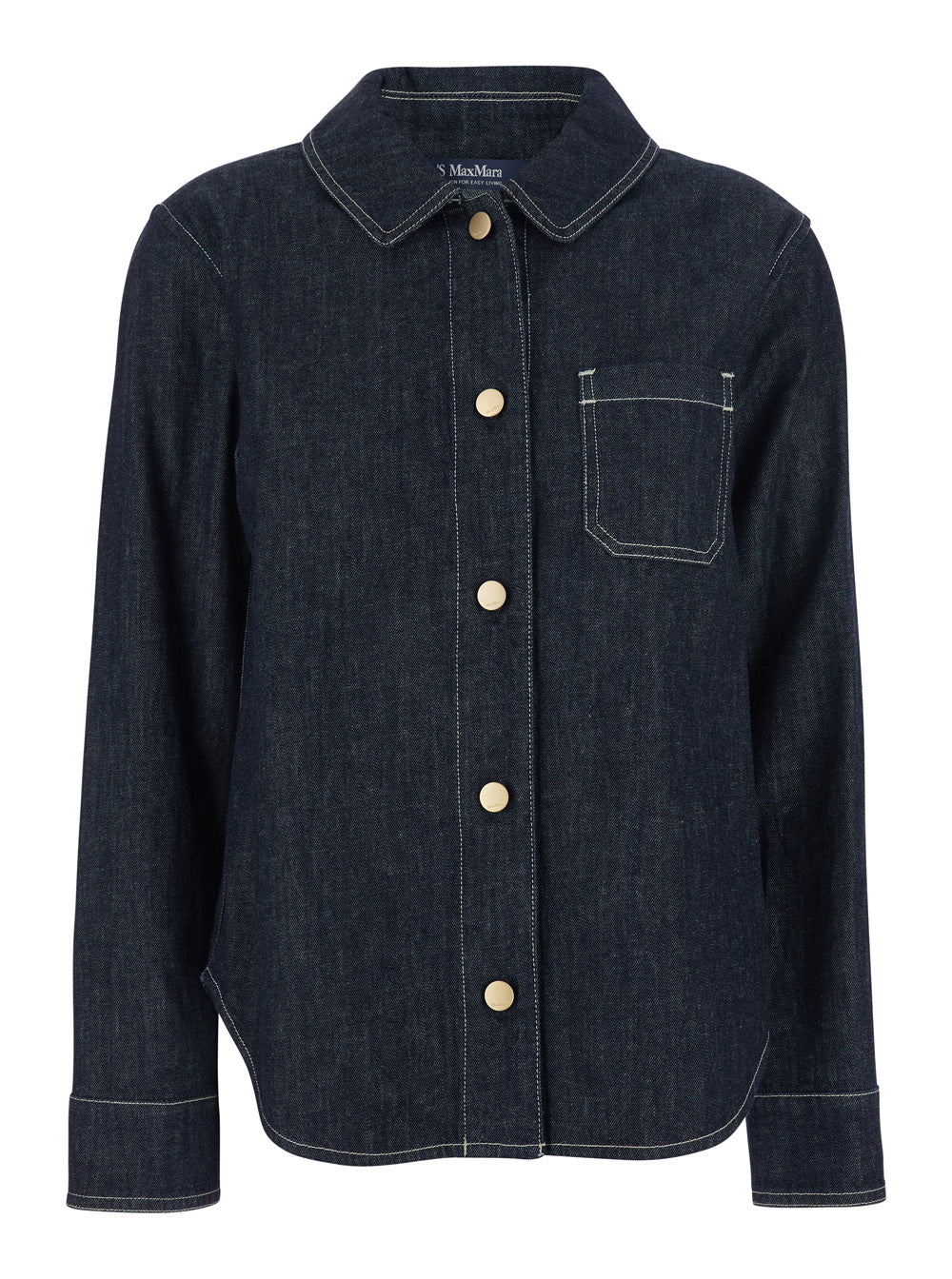 'S Maxmara Women 'Enfasi' Blue Long-Sleeved Shirt With Wide Classic Collar And Chest Pocket In Denim Women S MAX MARA