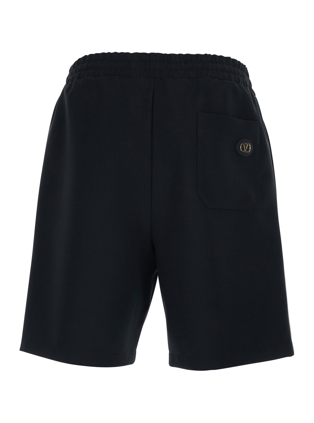 Valentino Men Black Bermuda Shorts With Elastic Waist And Vlogo Plaque On The Back For Men VALENTINO