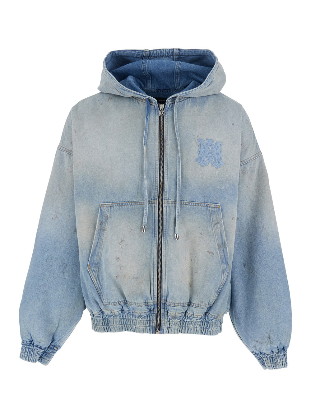 Amiri Men Light Blue Jacket With Fixed Hood And Logo Embroidery On Front And Back In Denim For Men AMIRI