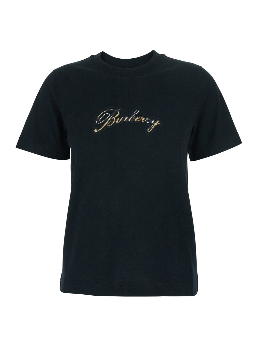 Burberry Women Black Crewneck T-Shirt With Logo Lettering On The Front In Cotton Woman BURBERRY