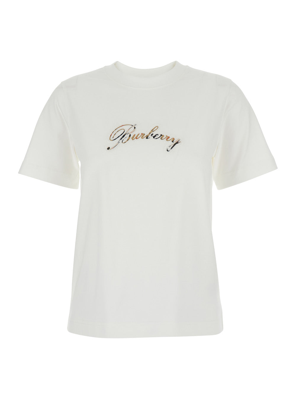 Burberry Women White Crew Neck T-Shirt With Logo Lettering On The Front In Cotton For Women BURBERRY