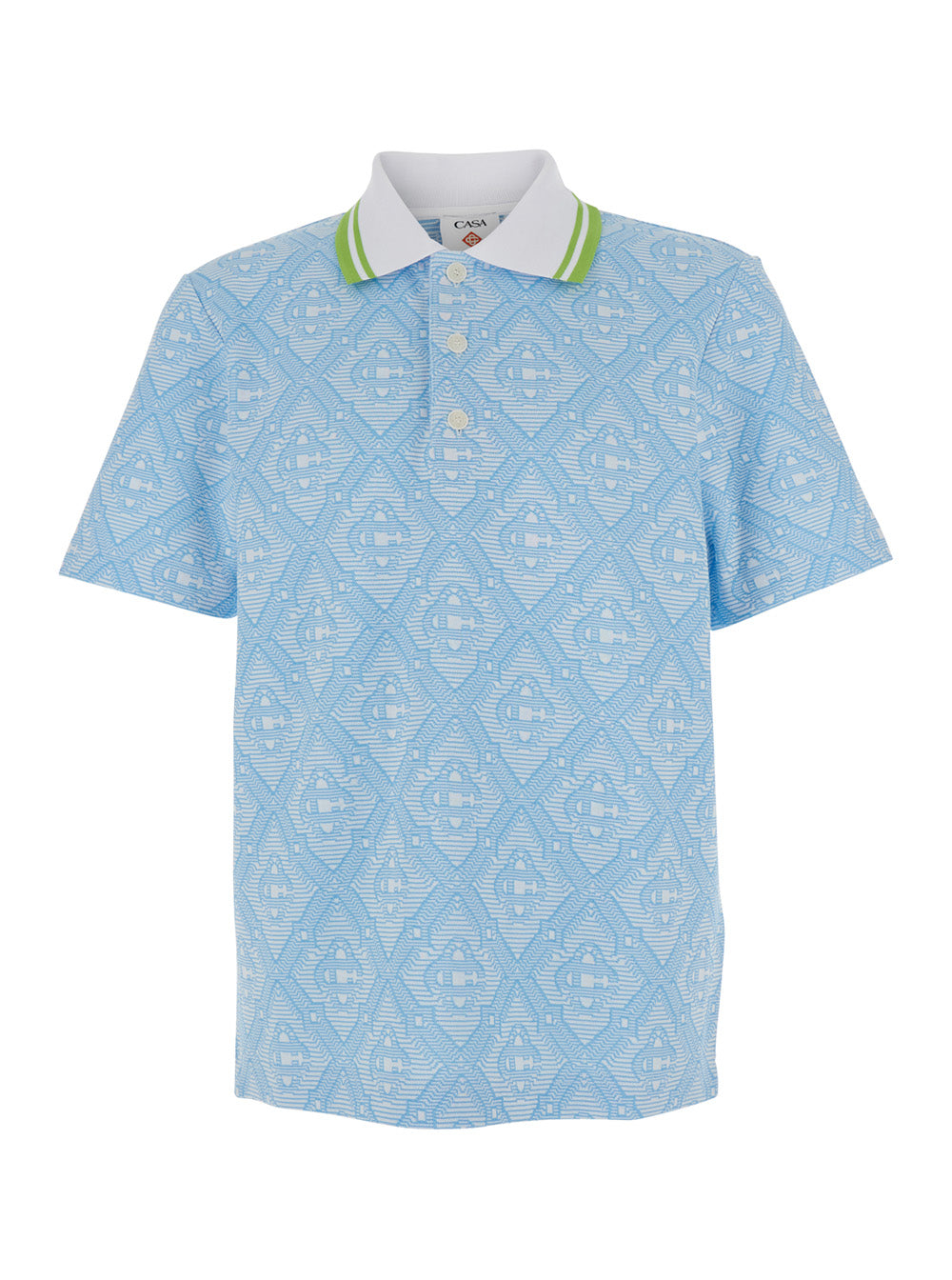 Casablanca Men Light Blue Polo Shirt With Classic Bicolor Collar And All-Over Embroidery In Cotton Blend Man CASABLANCA