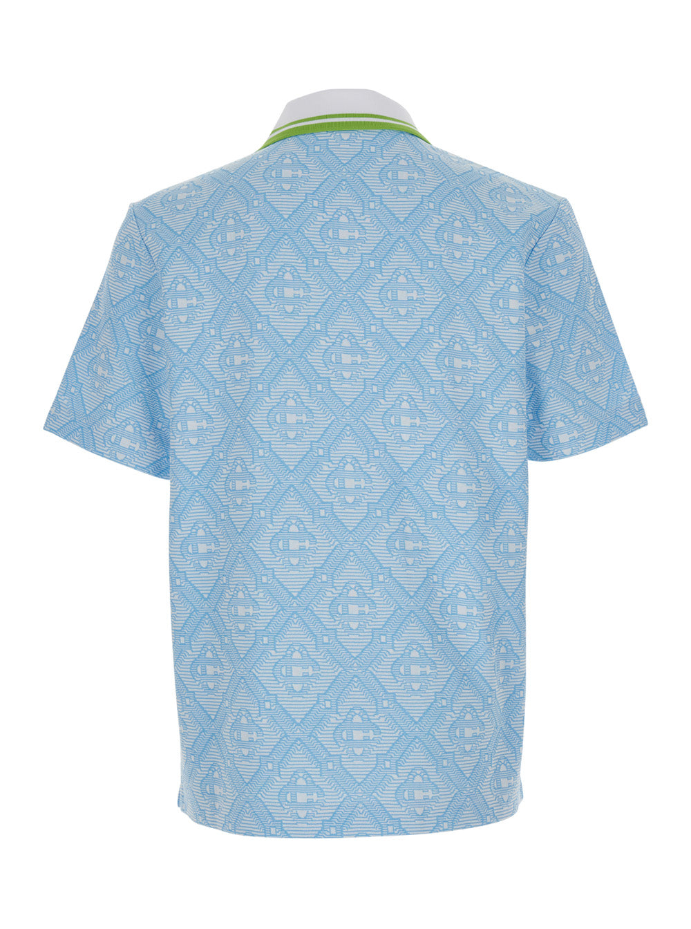 Casablanca Men Light Blue Polo Shirt With Classic Bicolor Collar And All-Over Embroidery In Cotton Blend Man CASABLANCA