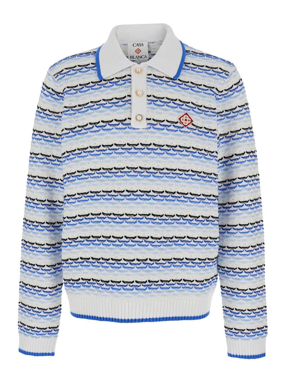 Casablanca Men Blue Polo With Logo Embroidery On The Front And All-Over Stripes In Cotton Man CASABLANCA