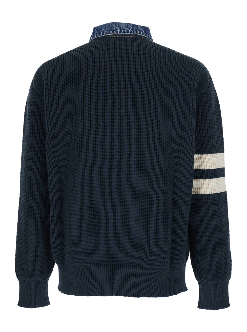 Dsquared2 Men Blue Sweater With Denim Collar And Logo Embroidery On Front In Cotton Blend For Men