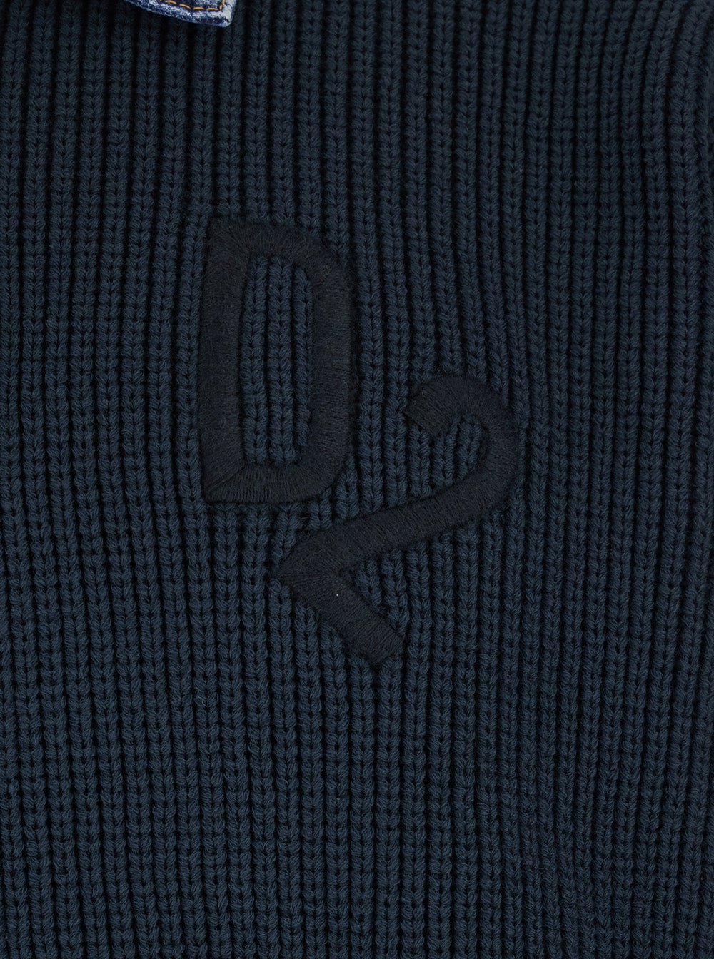 Dsquared2 Men Blue Sweater With Denim Collar And Logo Embroidery On Front In Cotton Blend For Men