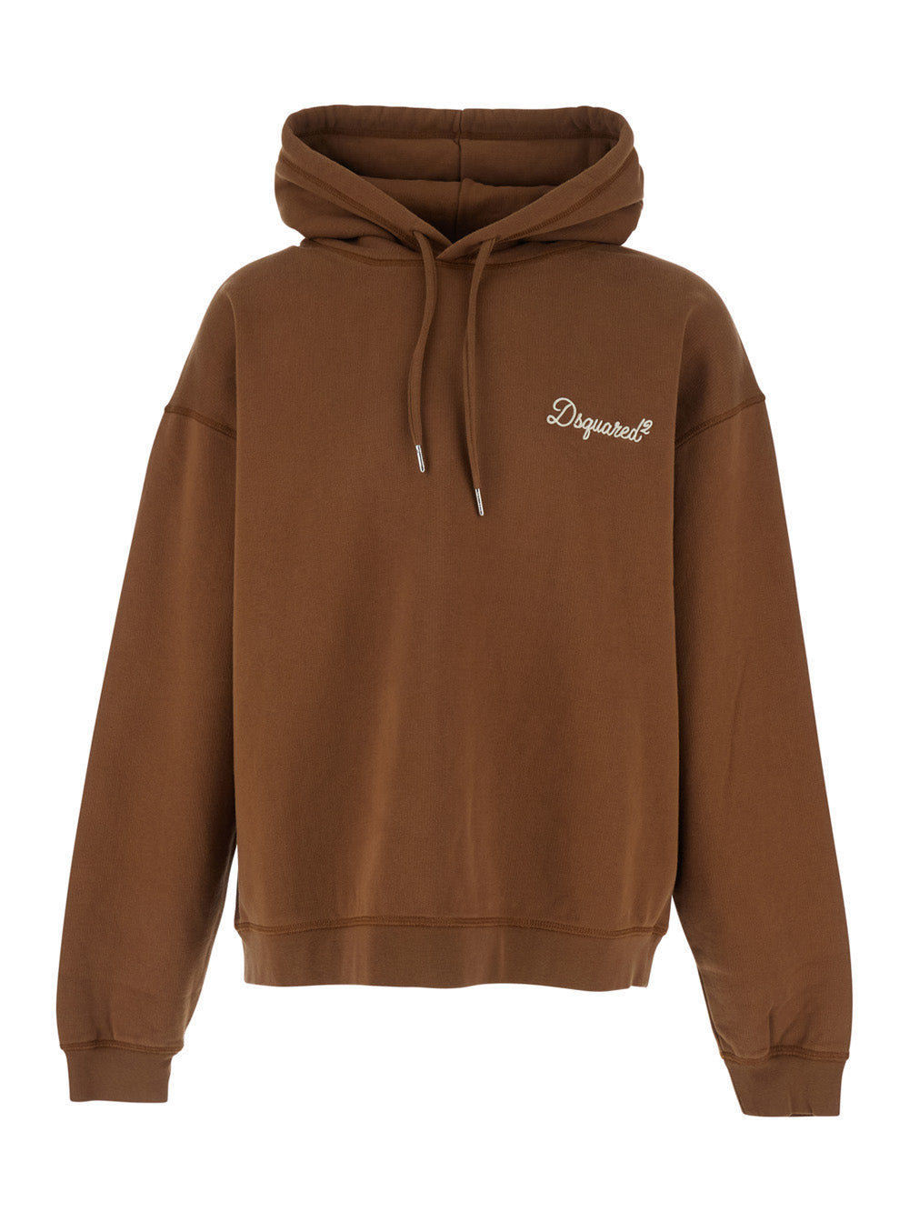 Dsquared2 Men Brown Hoodie With Drawstring And Logo Lettering On The Front In Cotton For Men DSQUARED2