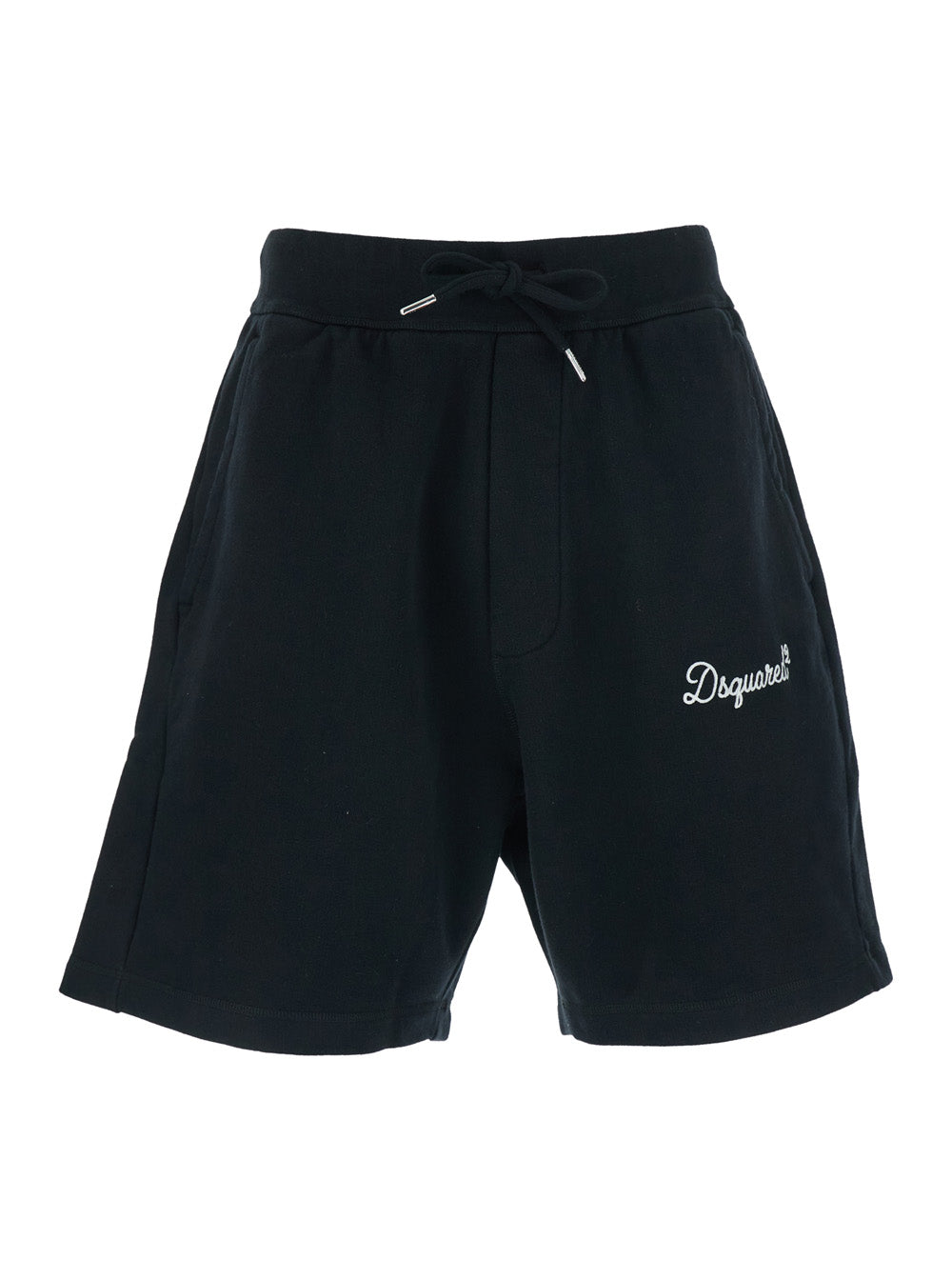 Dsquared2 Men Black Shorts With Drawstring Closure And Logo Lettering On The Front In Cotton Man DSQUARED2