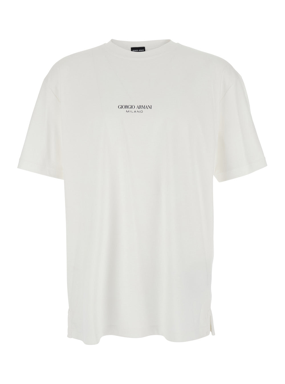 Giorgio Armani Men White Crew Neck T-Shirt With Logo Lettering On The Front In Cotton For Men GIORGIO ARMANI